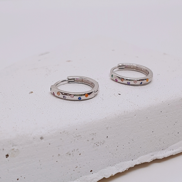 Rhodium Plated Over Sterling Silver Chic Rainbow Hoop Earrings - Picture 2 of 4